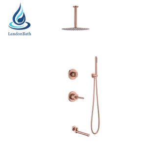 Rose Golden Copper Hot And Cold Concealed Top Mounted Rainfall Head Wall Control Shower