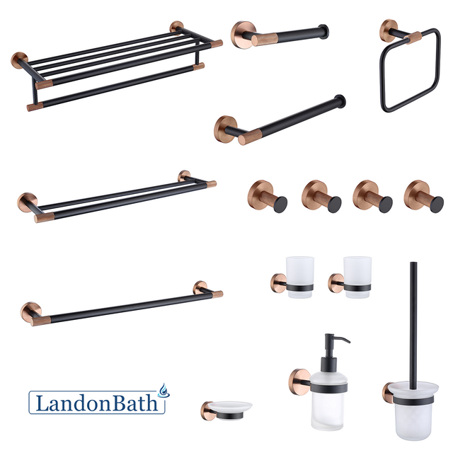 Rose Gold Black Bathroom Accessories Set Paper Holder Towel Rail 623Series