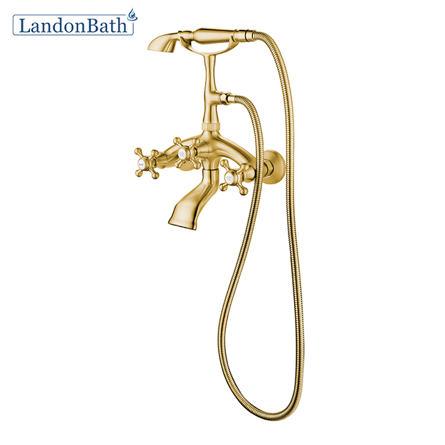 Simple Design French Gold Hot and Cold Water Exchange Deck-Mount Roman Bathtub Faucet