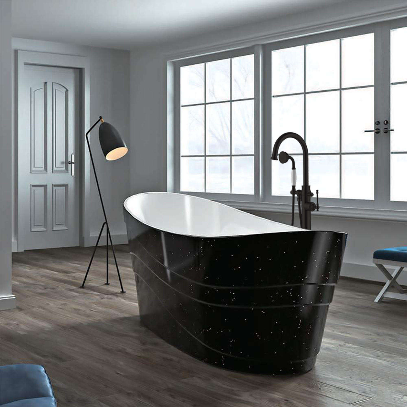 Brass Chrome Sanitary Thermostatic Floor-Mount Bathtub Faucet