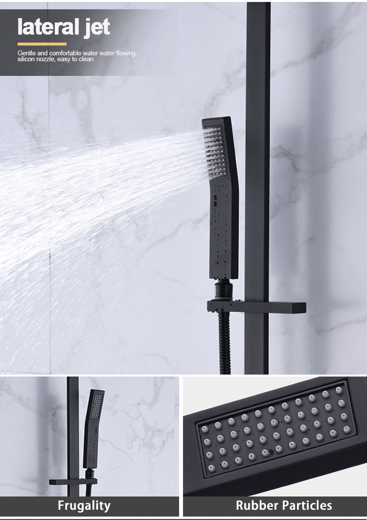 Concealed Wall Mounted Matte Black Shower Set Pure With Bathroom Square Rain Head Mixer Tap Faucet Brass System Taps And For