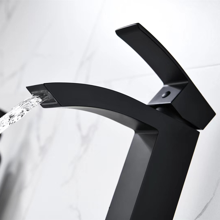Modern China CUPC Matte Black Waterfall Bathroom Basin Water Sink Brass Mixer Faucet for Bathroom