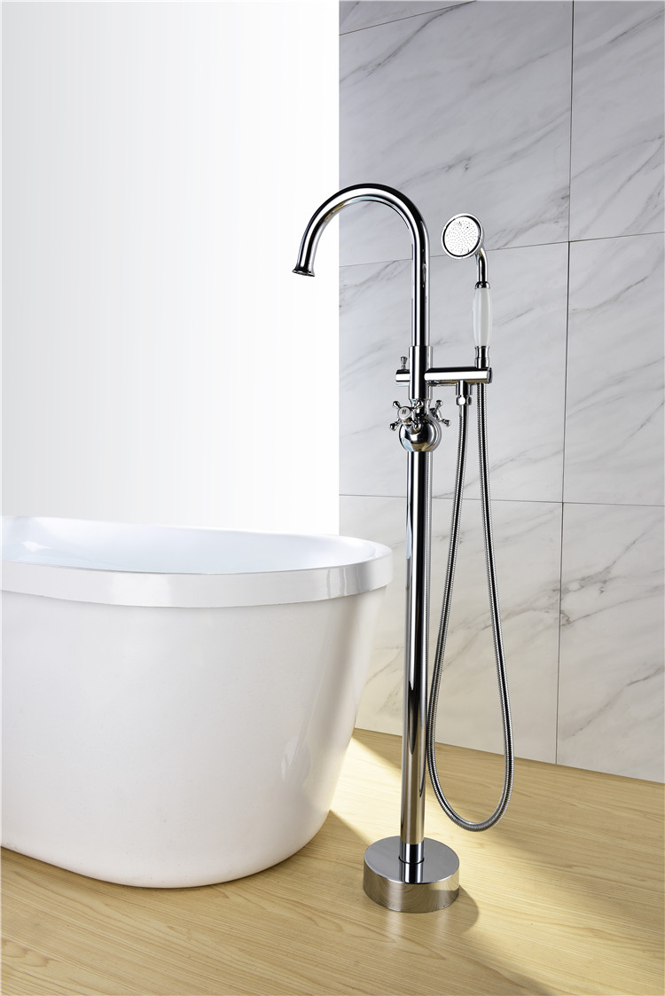 Freestanding Bath Tub Faucet with Hand Shower Chrome Floor Mounted