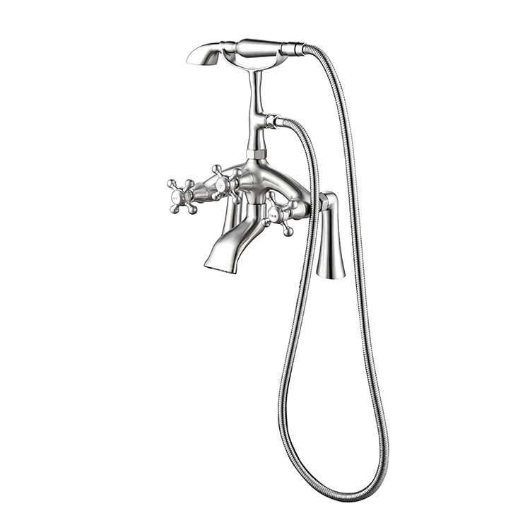 Traditional Brass Deck Mounted Bath Shower Mixer Three Handle Tub Faucet Polished Nickel