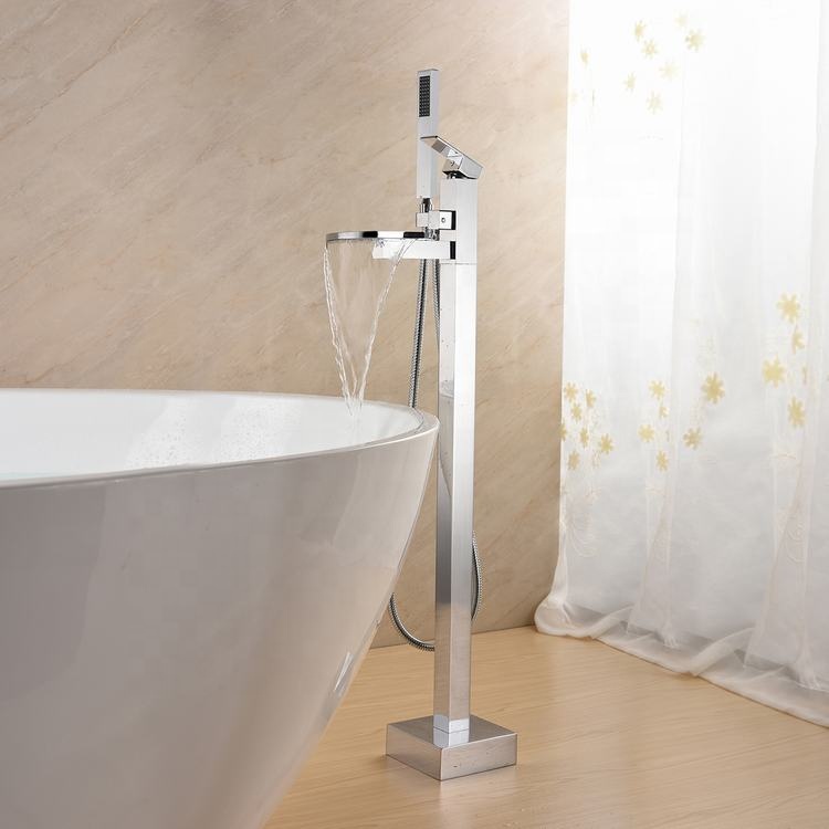 Bathroom Stand Alone Waterfall Bathtub Faucet Floor Mounted Bath Tap