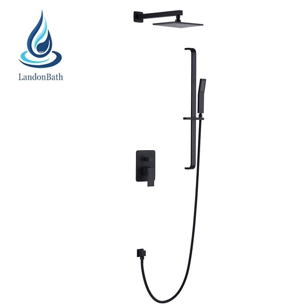 Concealed Wall Mounted Matte Black Shower Set Pure With Bathroom Square Rain Head Mixer Tap Faucet Brass System Taps