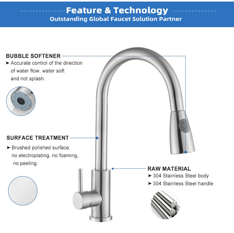 Hot Selling Factory Price Kitchen Pull Type Hot and Cold Water Faucet 304 Stainless Steel Telescopic Kitchen Tap