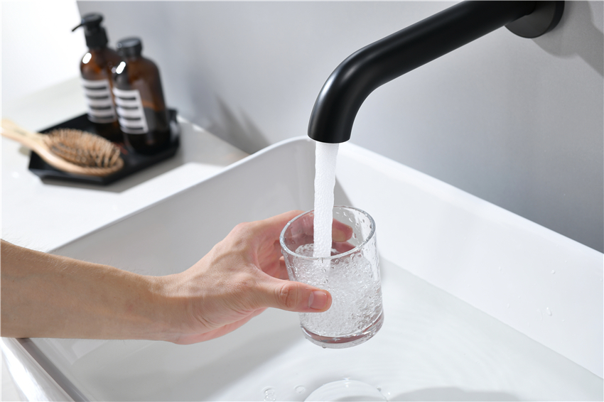 Wall Wash Basin Faucets Dual Handle Black 3 Hole Dual Handle Bathroom Vanity Tap Set