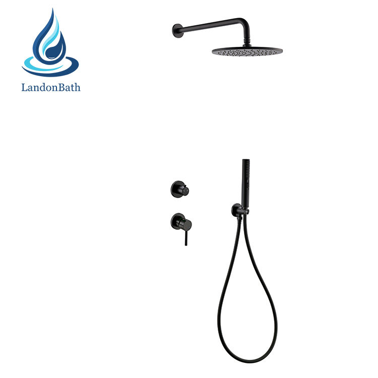 Stylish Bathroom Black Matte Wall Mounted Bath Shower Set Round Head Concealed