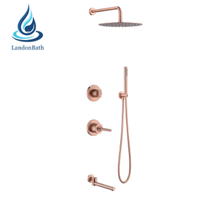 Shower Faucet Polished Copper Rose Gold Modern Bathroom Set Mixer Tap With Color Bath And Head Rose Gold Rainfall Sets