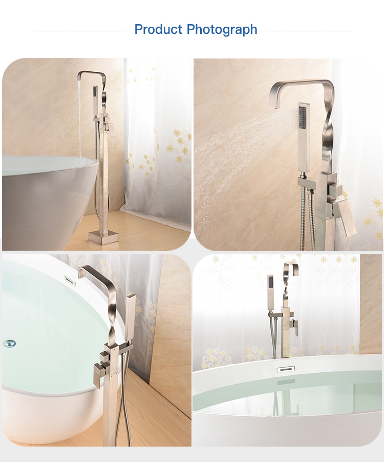 American style square single handle free standing shower bathtub faucet tub fille faucet,floor mount tub filler for showerroom