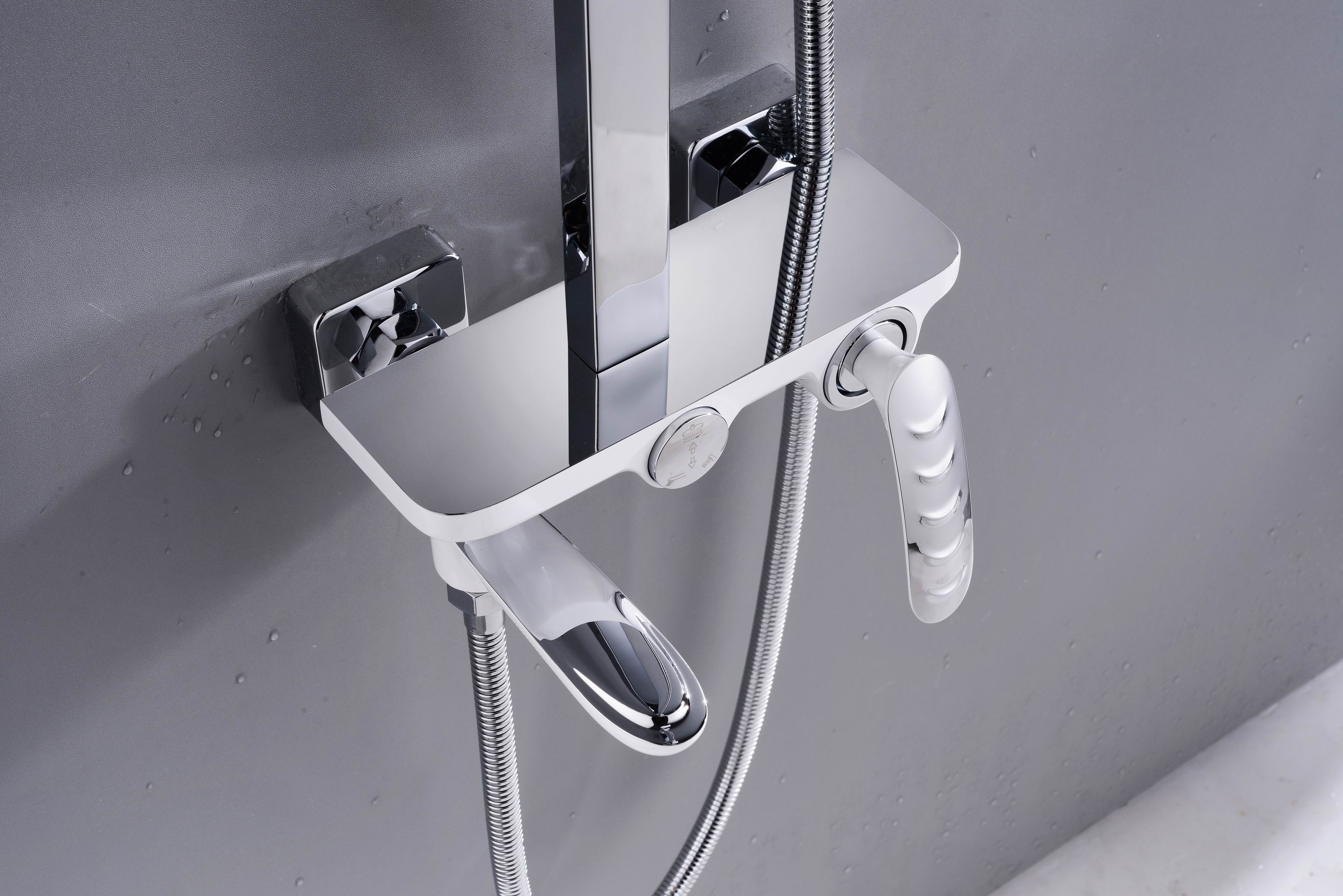 Exposed Rain Shower Set With Handshower And Adjustable Slide Bar Wall Mount Round Shower With Mixer