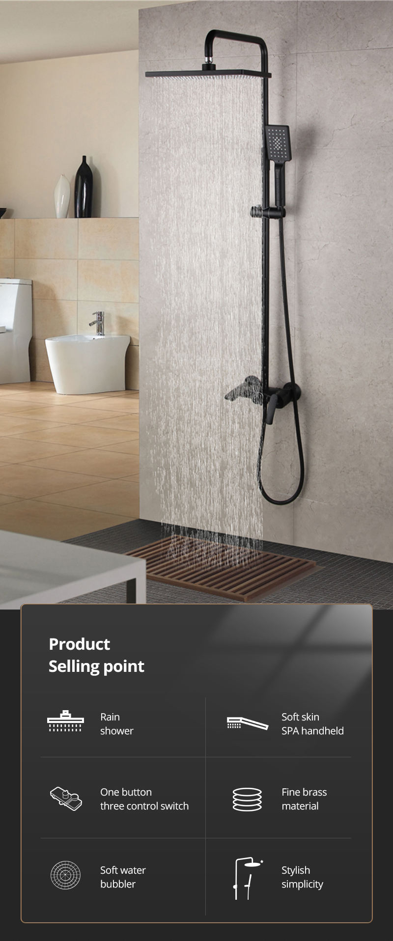 European Luxury Matte Black Bathroom Bath Tub Rain Brass Water Faucet Mixer Shower Set