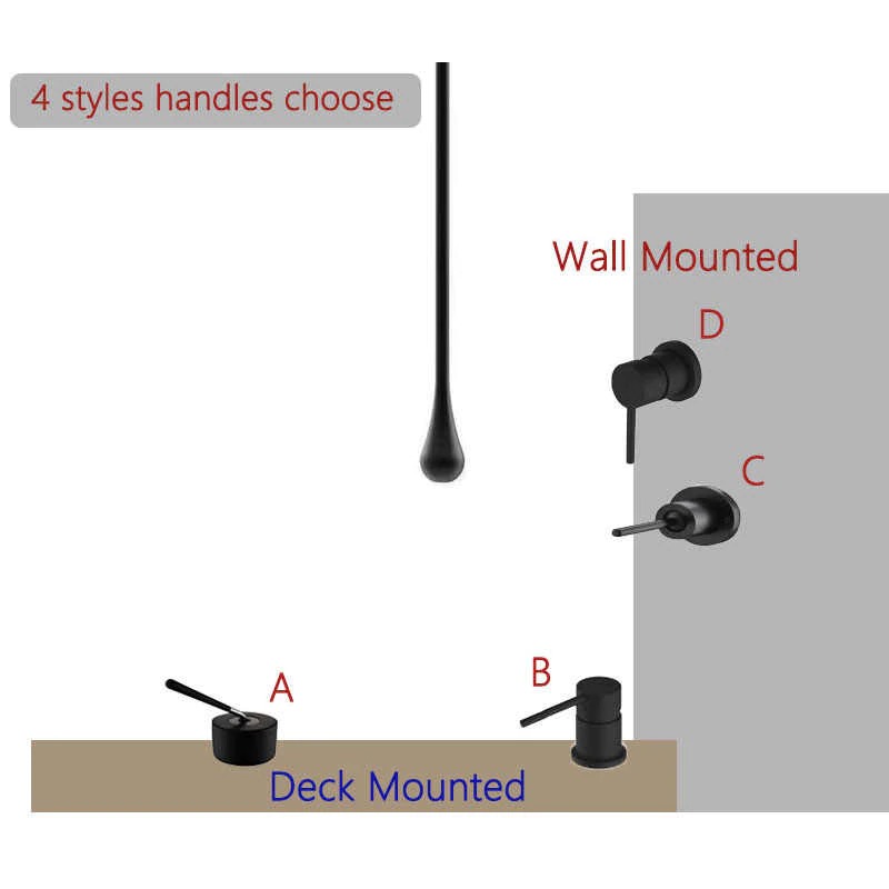Wall Mounted Modern Chrome Matte Black Long Spout Shower Mixer Faucet