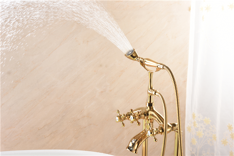 Telephone Style Floor Mounted Tub Filler with Cross Handles Include Personal Hand Shower Brass Faucet