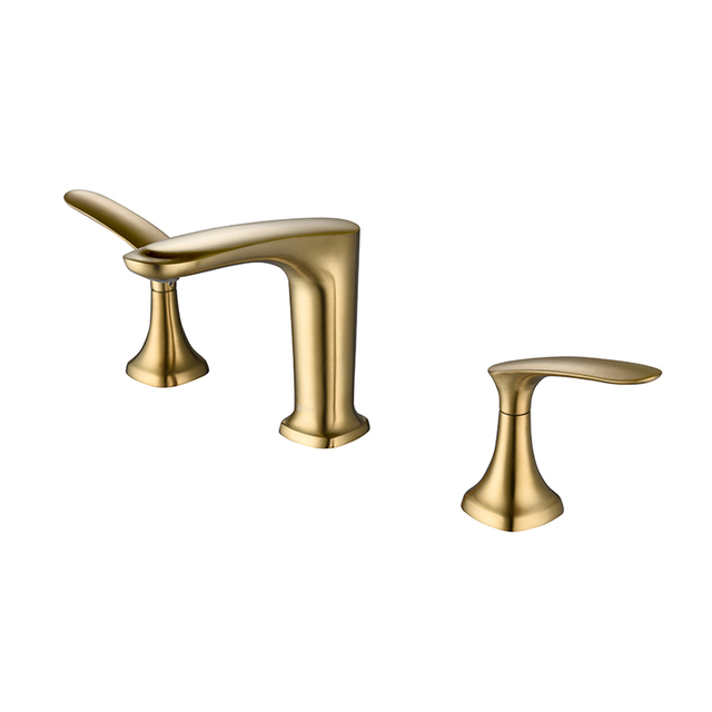 China Factory Oem Widespread Bathroom Mixer Taps Faucet For Basin Double Handle 3Hole Gold Basin Mixer