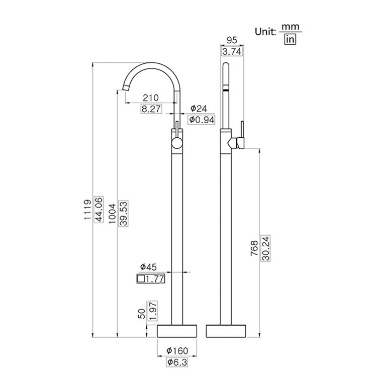 Round Design Floor Standing Chrome Bathtub Mixer Tap Bathroom Dr Brass Watermark Faucet For Bathtub