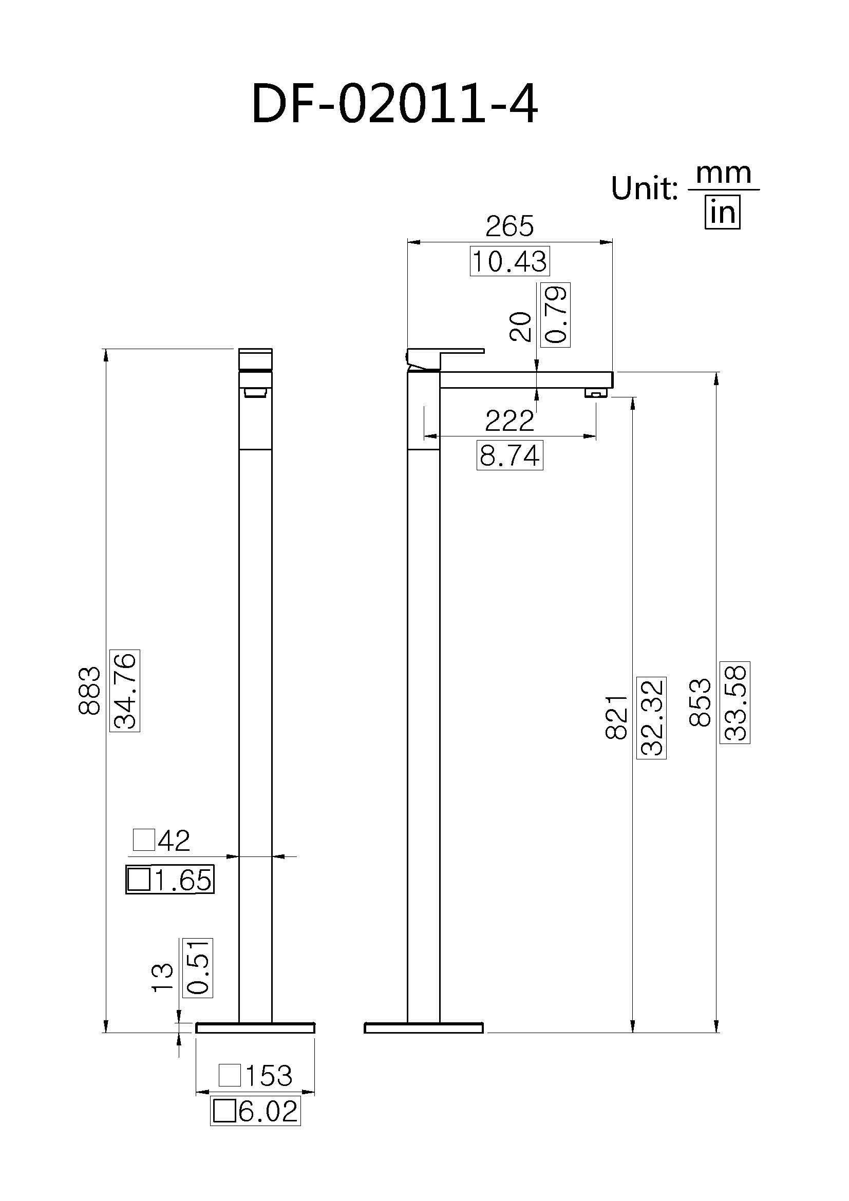 Simple Design Hot and Cold Water Exchange Bathtub Tap