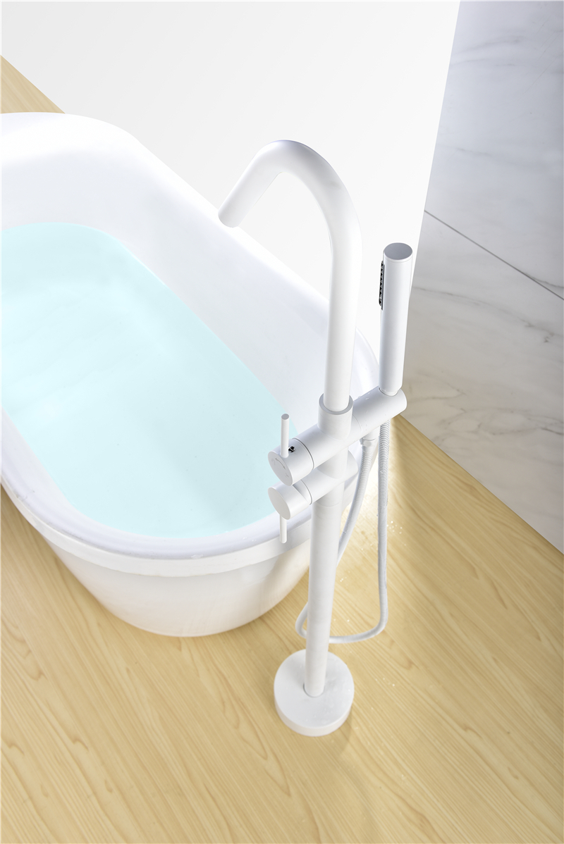Classical White and Matt Black Bathroom Freestanding Bathtub Faucet