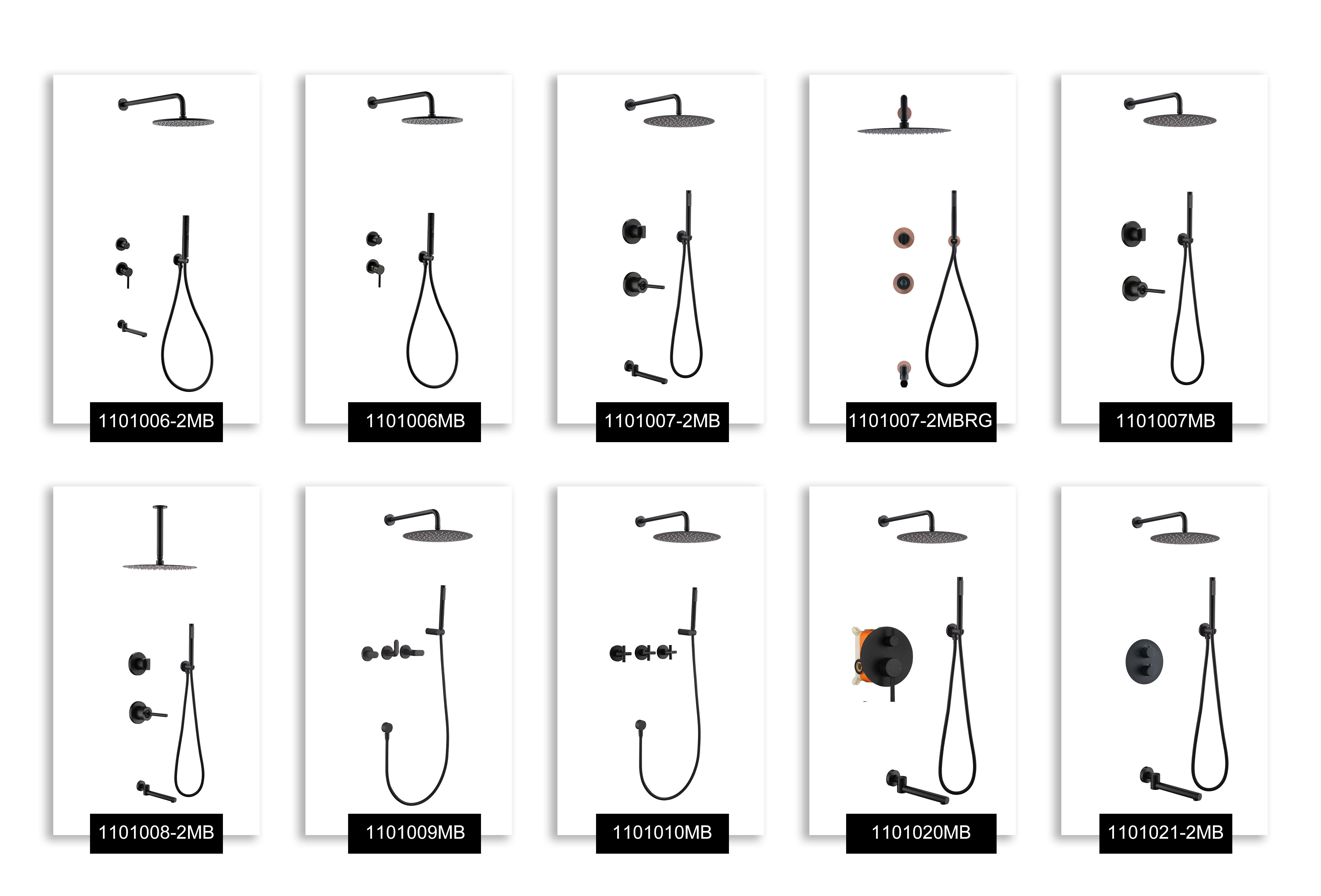 Matte Black Shower Faucet Set 3-Way Valve Rain Shower Head Mixer Tap