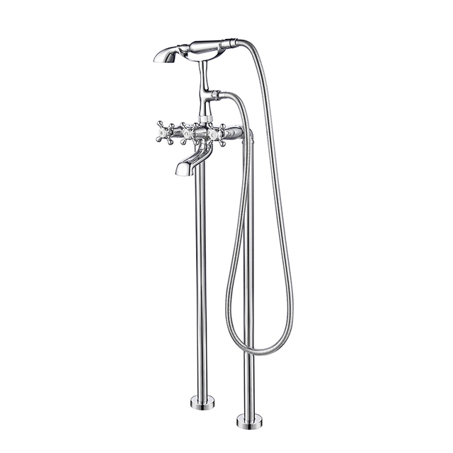 Traditional Floor Mounted Claw Foot Pillar Legs Tub Filler With Personal Handshower