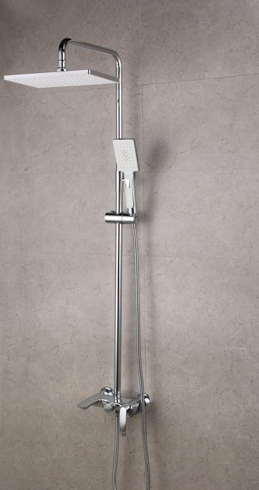 Bathroom Chrome Finish Wall Mounted Rain Shower Set with ABS Square Showerhead Handheld Shower, Grifo De La Ducha