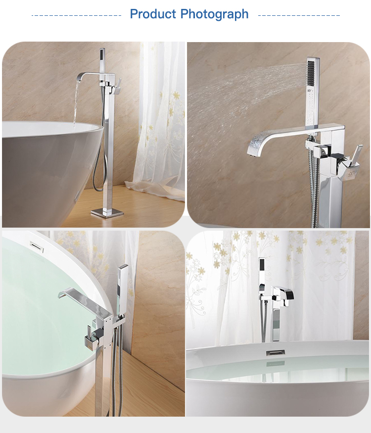 Watermake hotel hot&cold freestanding bathtub faucet free floor standing outdoor shower column with hand show