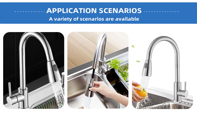 304 stainless steel wire drawing pull kitchen faucet, hot and cold sink faucet, telescopic cleaning kitchen tap