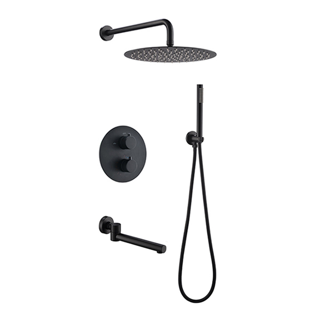 Wall Mounted Concealed Three Function Single Handle Shower Spout Combo For Bath Bathroom Showerhead Black