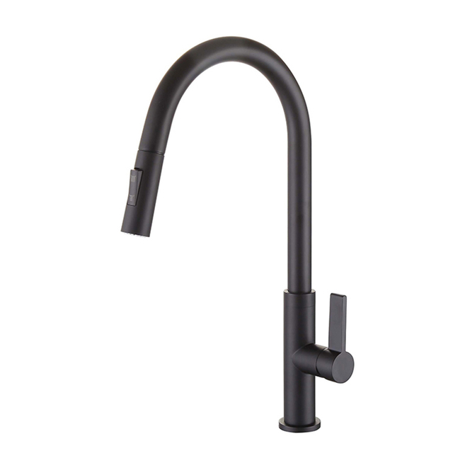 Matte Black Single Handle Swan Hole Pull Out Kitchen Faucet
