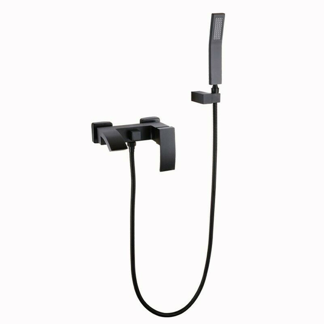 Waterfall Shower Faucet with Handheld Wand Matte Black Bathtub Filler Wall Mount