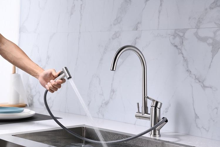 Wholesale High end 304 desk mounted long neck sink tap faucet keukenkraan stainless steel kitchen faucet with dual handle