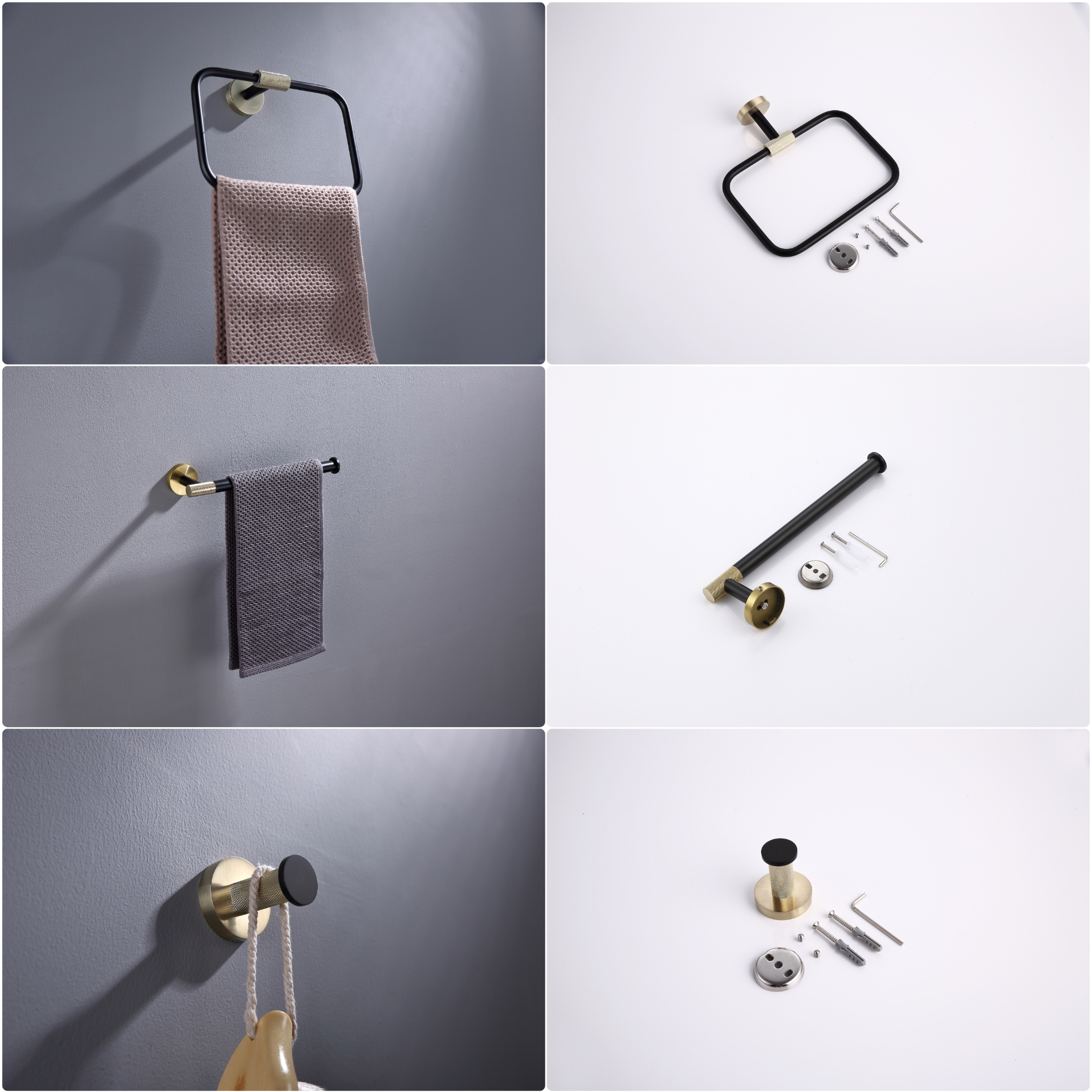 Rose Gold Black Bathroom Accessories Set Paper Holder Towel Rail 623Series