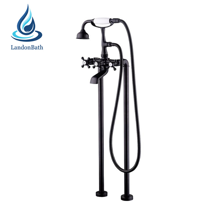 Black Wall Mounted Rainfall Shower Faucet Brass Hand Shower Mixer Set