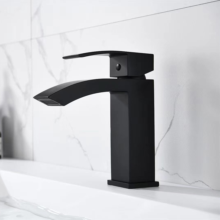 Modern China CUPC Matte Black Waterfall Bathroom Basin Water Sink Brass Mixer Faucet for Bathroom