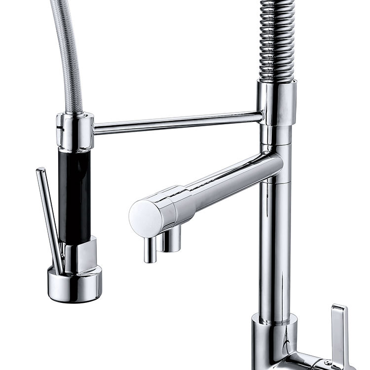 Factory Wholesale Price High Quality Chrome Brass Spring Kitchen Sink Faucet With Pull Down Sprayer Hot Cold Mixer Tap