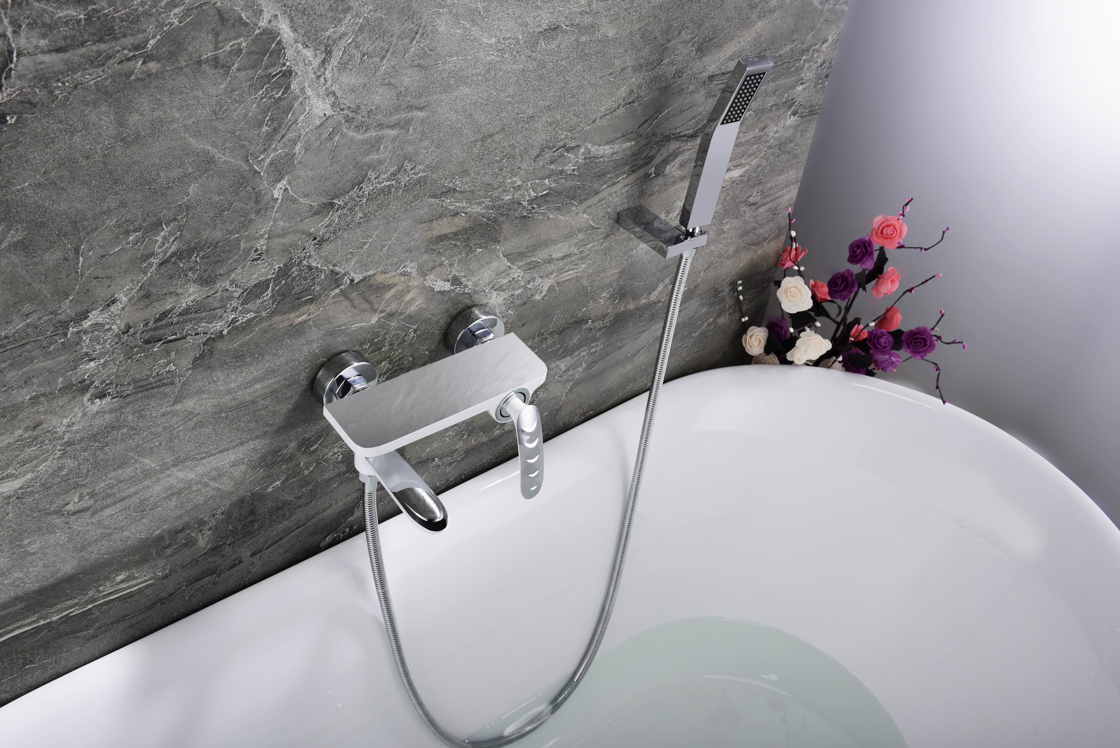 Wall Mounted Bath Shower Mixer Bathroom Bath Faucet White Shower Mixer Single Handle