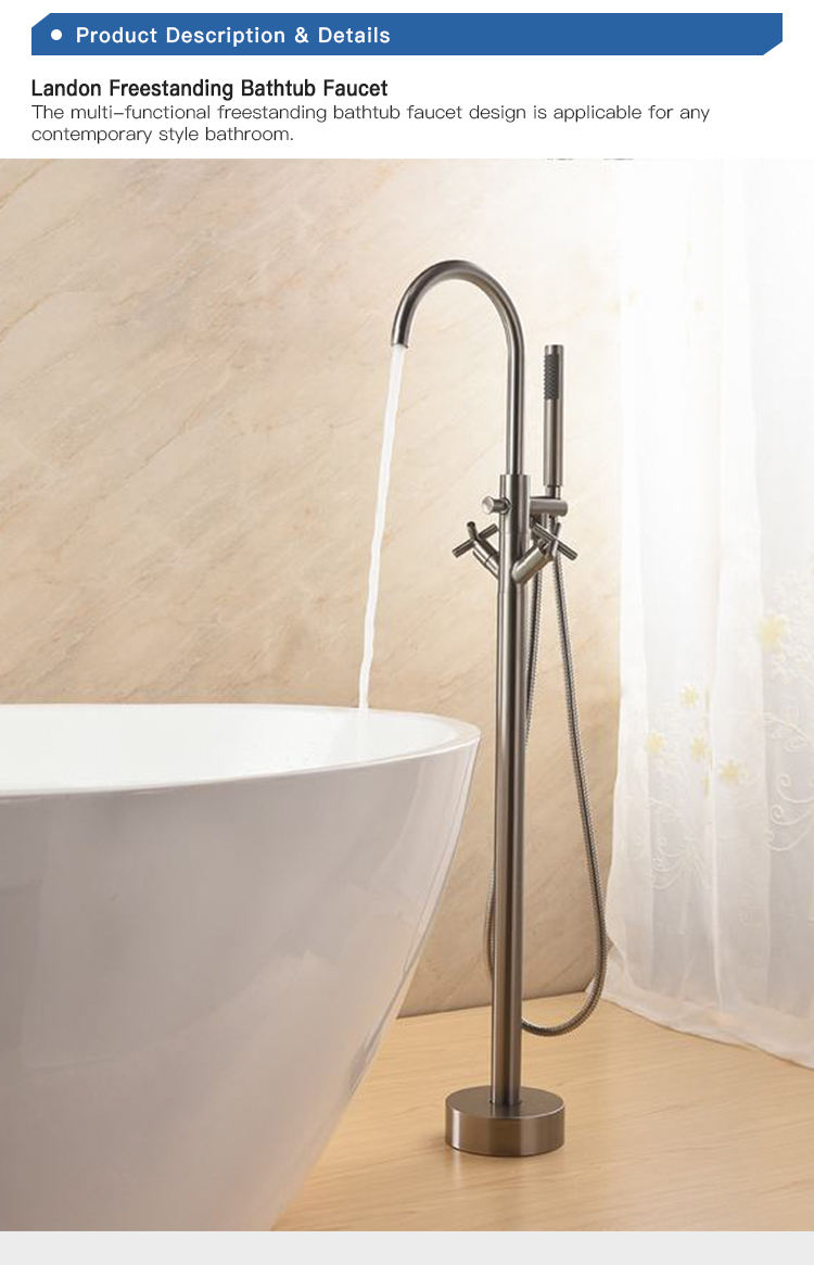 Cross handle floor mounted free standing bathtub shower faucet bathroom products