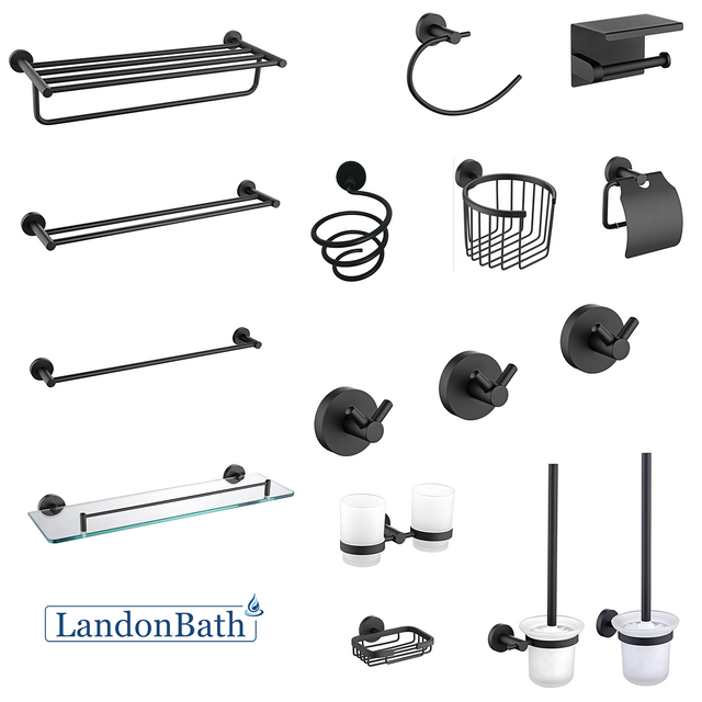 Matt Black Bathroom Accessories Set Paper Holder Towel Rail 70Series