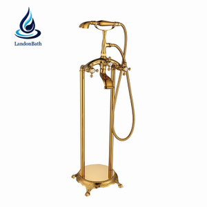 French Gold Thermostatic Deck-Mount Roman Bathtub Faucet