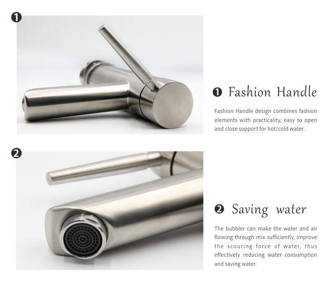 Stainless Steel Satin Bathroom Basin Faucets Hot and Cold Water Mixer Tap