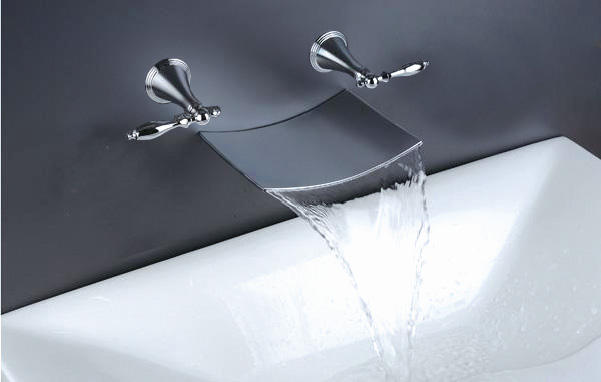 Popular Waterfall Design Bathtub Faucet 2 Handle Wall Mount Tub Filler