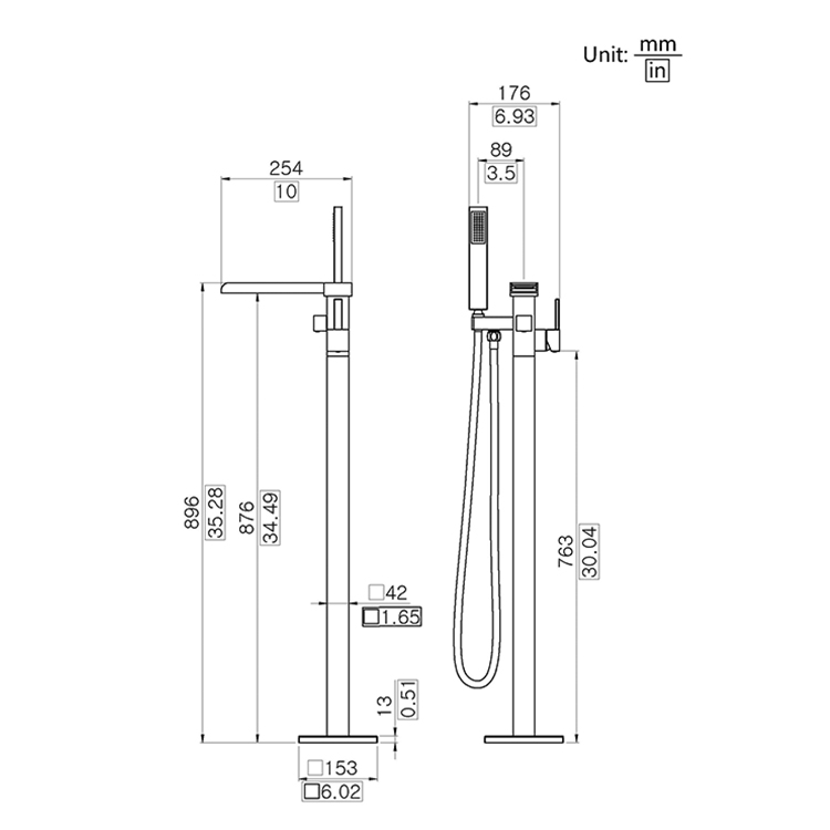 Waterfall Matt Black Floor Mounted Bathtub Faucet DF-02041