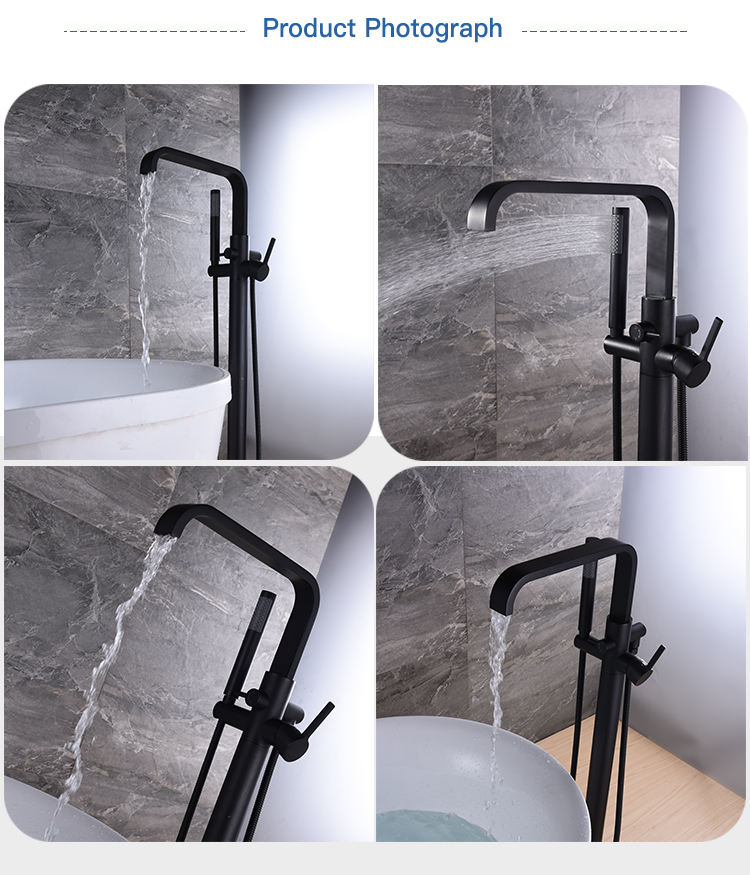 China Factory Good quality Prices Bathtub Faucet Black Floor Mount Brass Single Handle Bathroom Faucets with Hand Shower