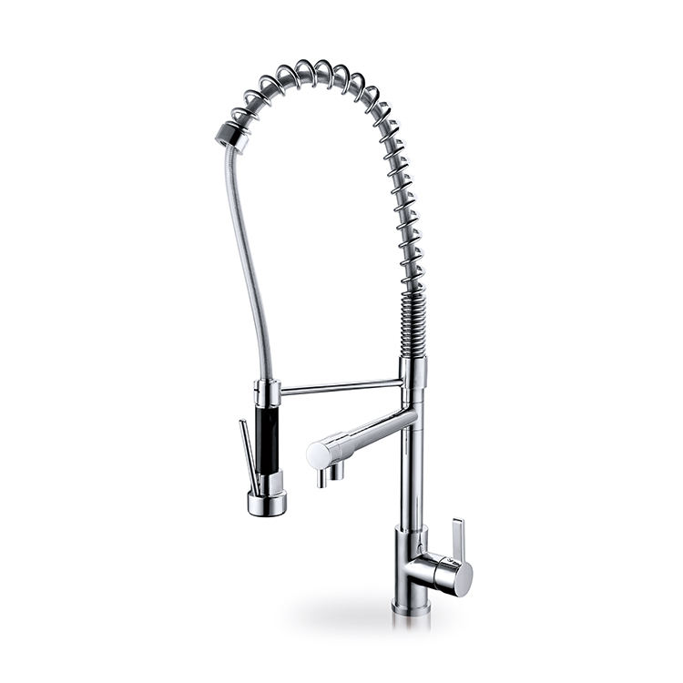 Factory Wholesale Price High Quality Chrome Brass Spring Kitchen Sink Faucet With Pull Down Sprayer Hot Cold Mixer Tap