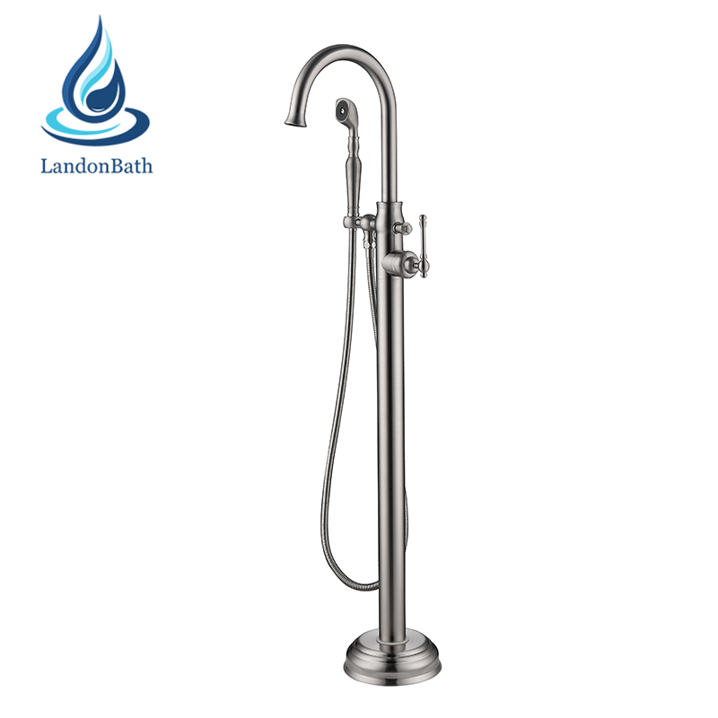 European Style Brass Bath Filler Freestanding Floor Mounted Bathtub Faucet With Shower Hand Mixer Tap