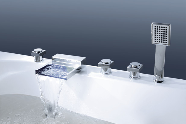 Factory Price Chrome 3 Handles Shower Basin Faucet Bathroom Set 5 Piece Water Fall Bath Mixer