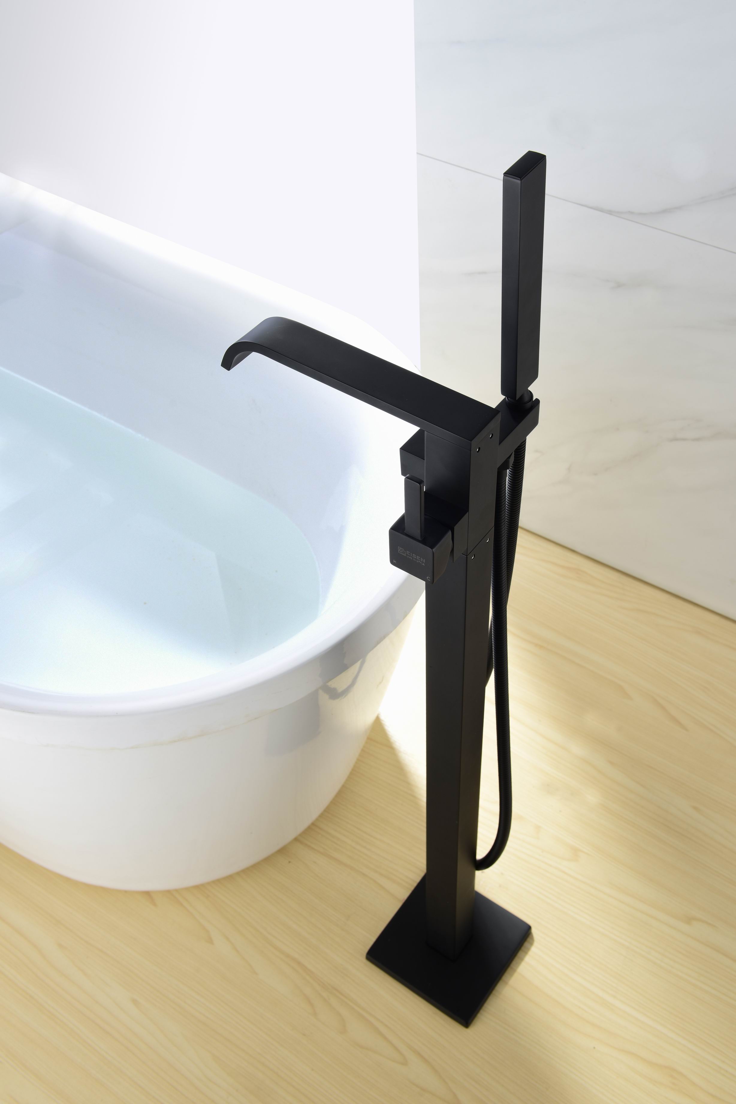 Matt Black Freestanding Bath Mixer Tap & Handheld Shower, Brass Hand Shower Waterfall Freestanding Tub Faucet Black