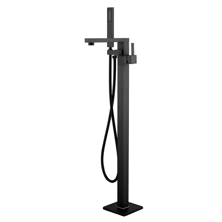 CE CUPC Watermark Matte Black Freestanding Bathtub Faucet Floor Mount Faucet with Shower Handset for Canada