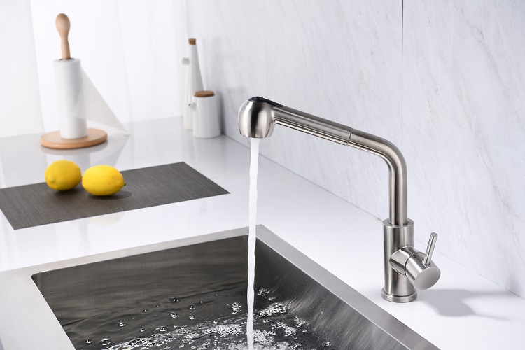 Pull Type Cold and Hot Faucet Wash Basin Copper Rotating Sink Faucet Household Telescopic Kitchen Tap